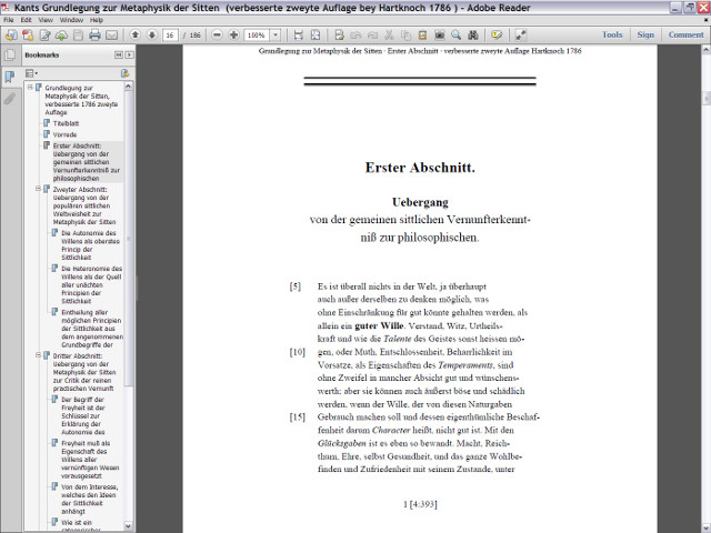 Screenshot of the PDF version of the emended second edition of 1786